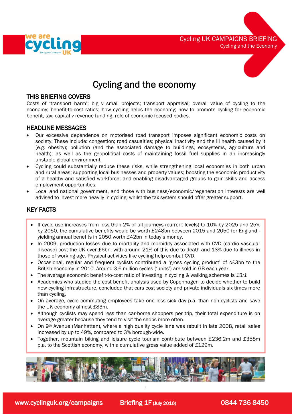 Cycling and the Economy (Cycling UK Campaigns Briefing)