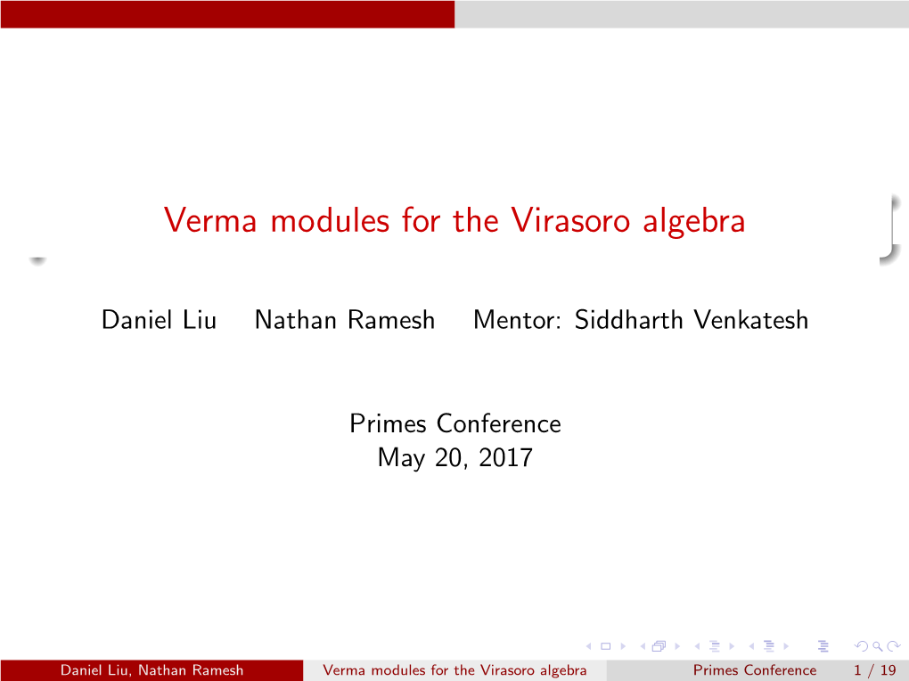 Verma Modules for the Virasoro Algebra