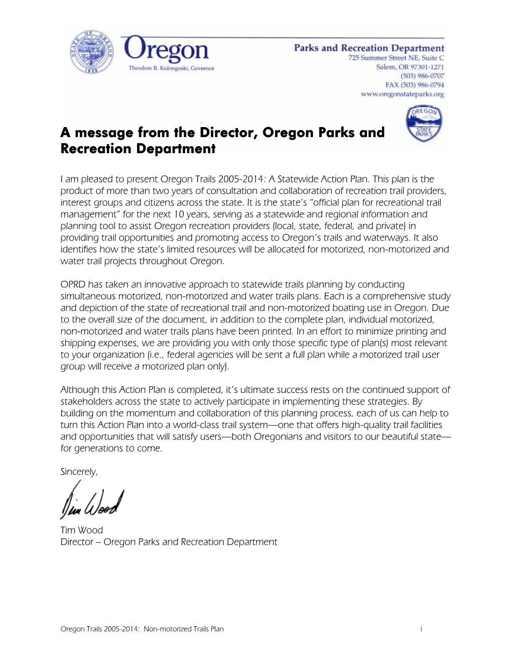 A Message from the Director, Oregon Parks and Recreation Department