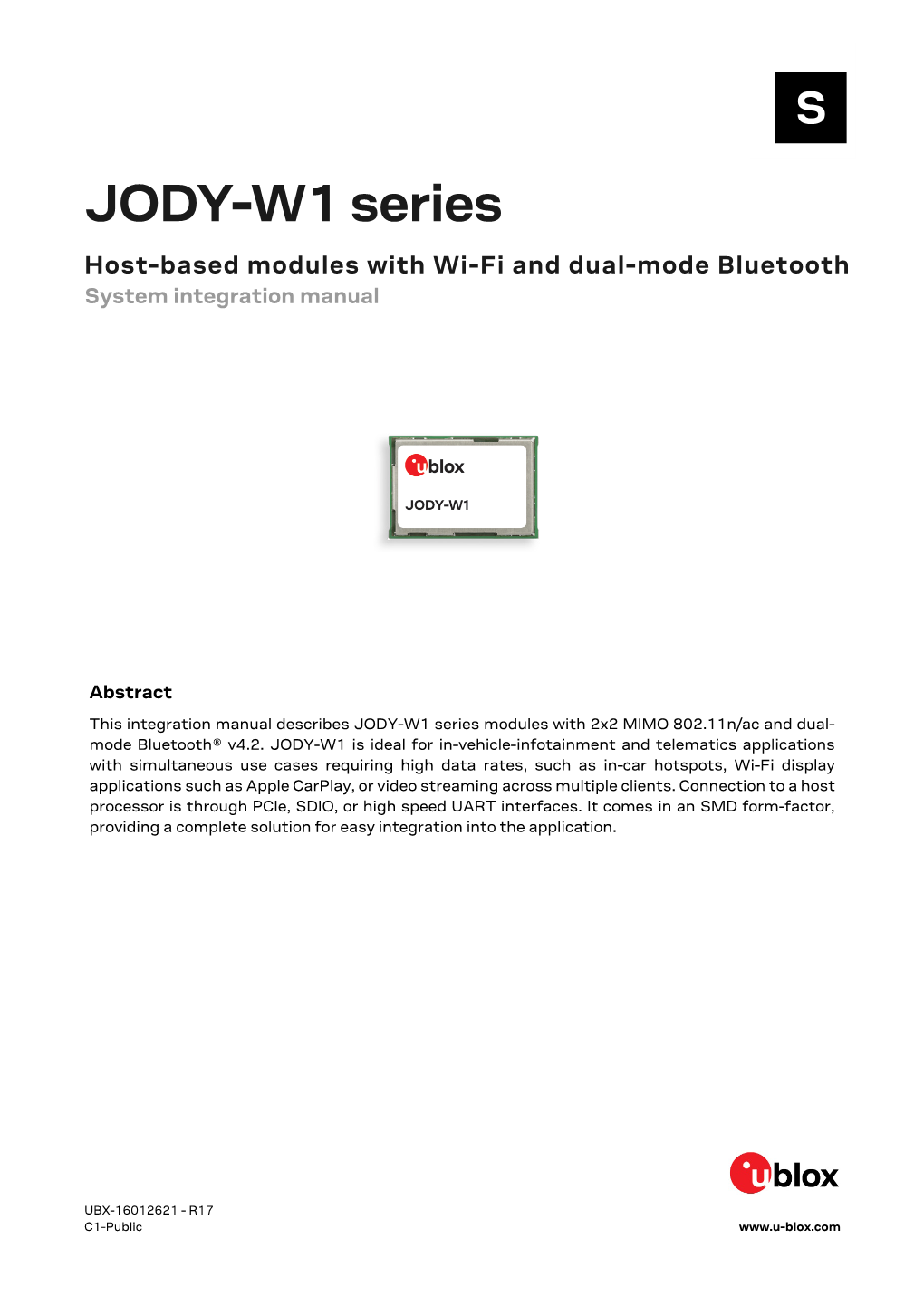 JODY-W1 Series System Integration Manual
