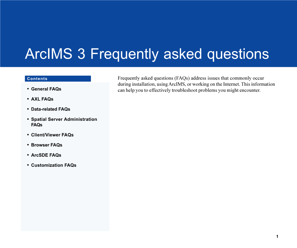 Arcims 3 Frequently Asked Questions