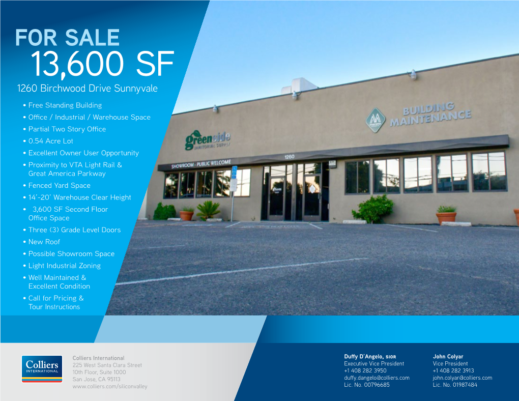 ±13,600 SF 1260 Birchwood Drive Sunnyvale