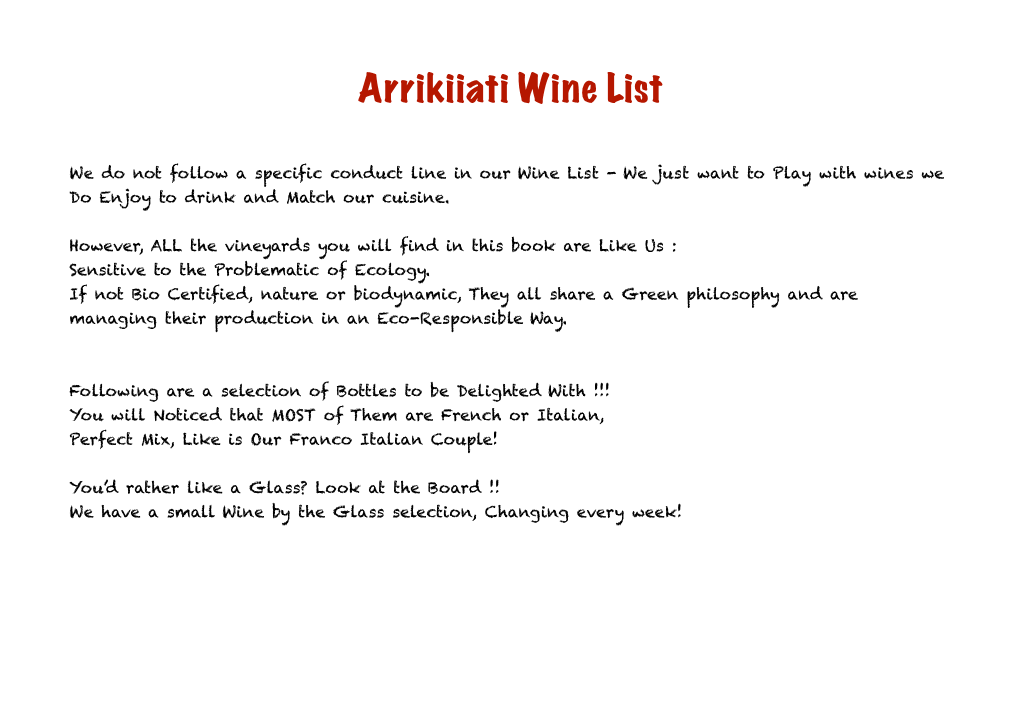 Arrikiiati Wine List JULY 2021