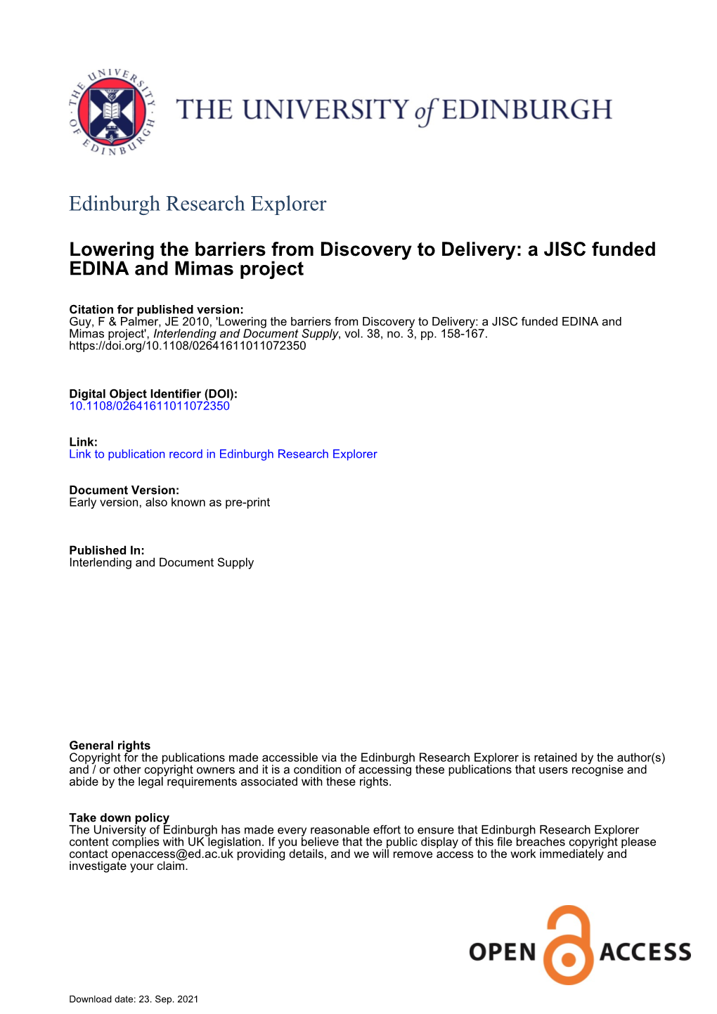 A JISC Funded EDINA and Mimas Project', Interlending and Document Supply, Vol