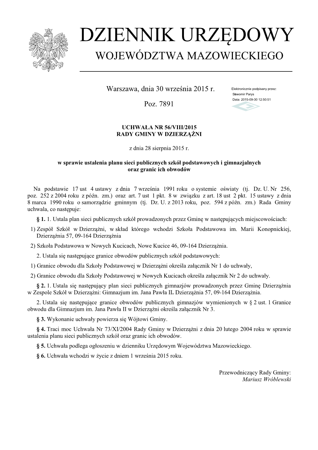 Uchwała Nr 56/VIII/2015 Z Dnia 28 Sierpnia 2015 R