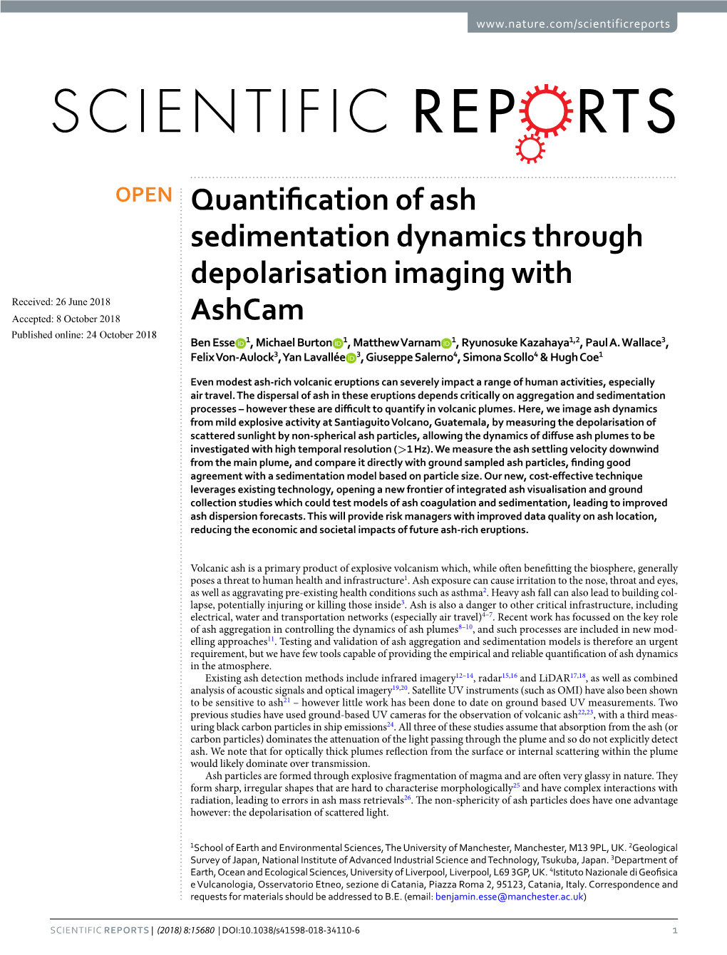 Quantification of Ash Sedimentation Dynamics Through Depolarisation