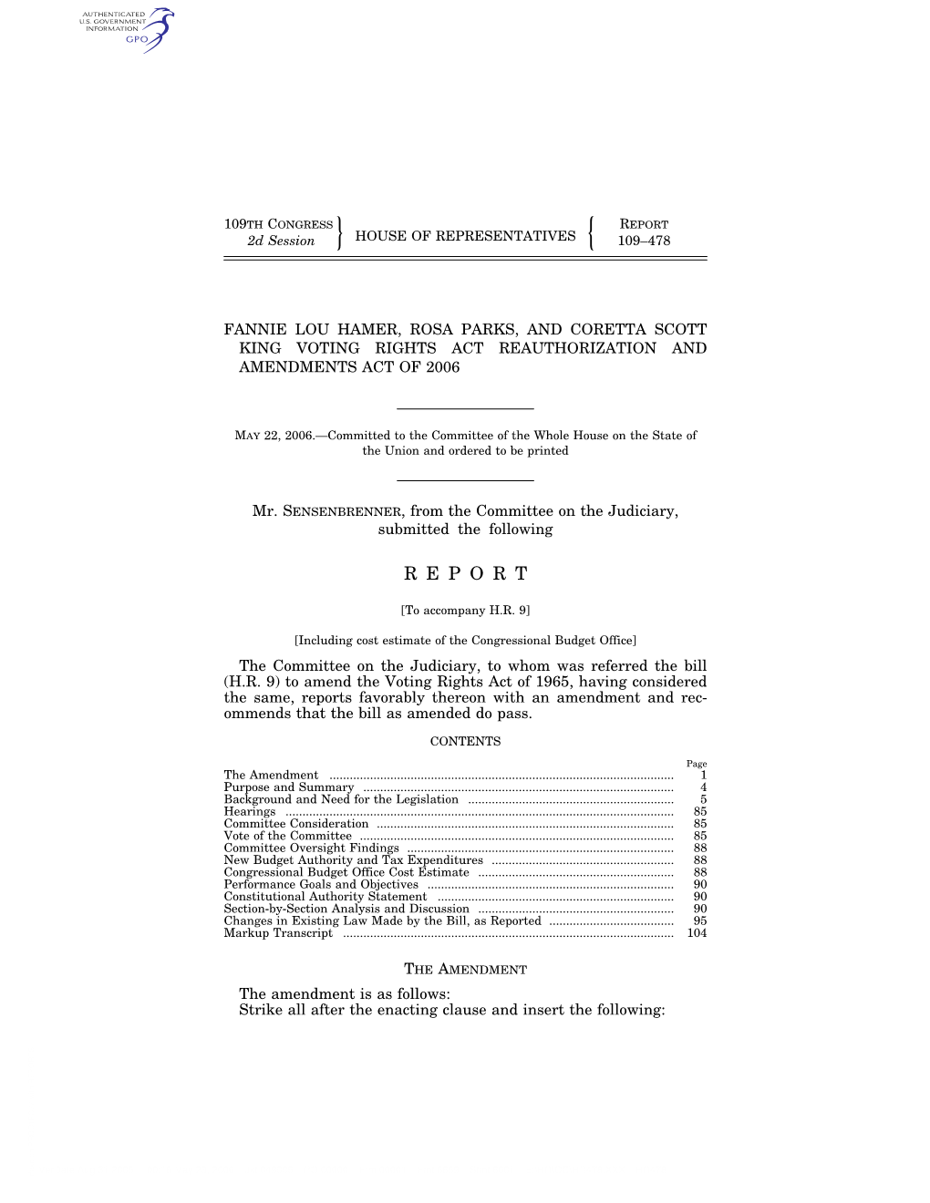 Fannie Lou Hamer, Rosa Parks, and Coretta Scott King Voting Rights Act Reauthorization and Amendments Act of 2006