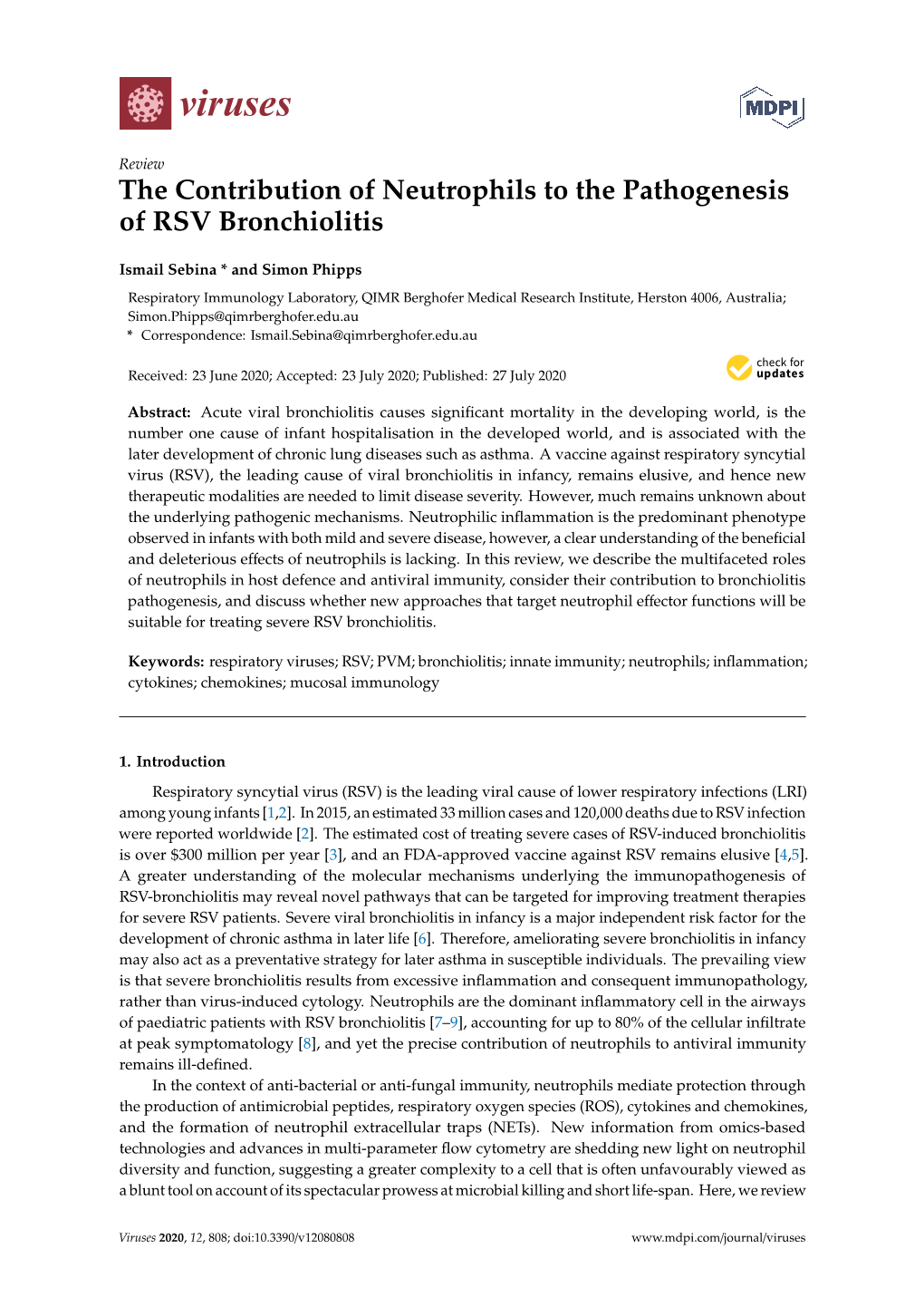 The Contribution of Neutrophils to the Pathogenesis of RSV Bronchiolitis