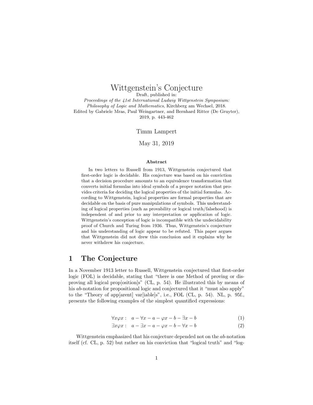 Wittgenstein's Conjecture