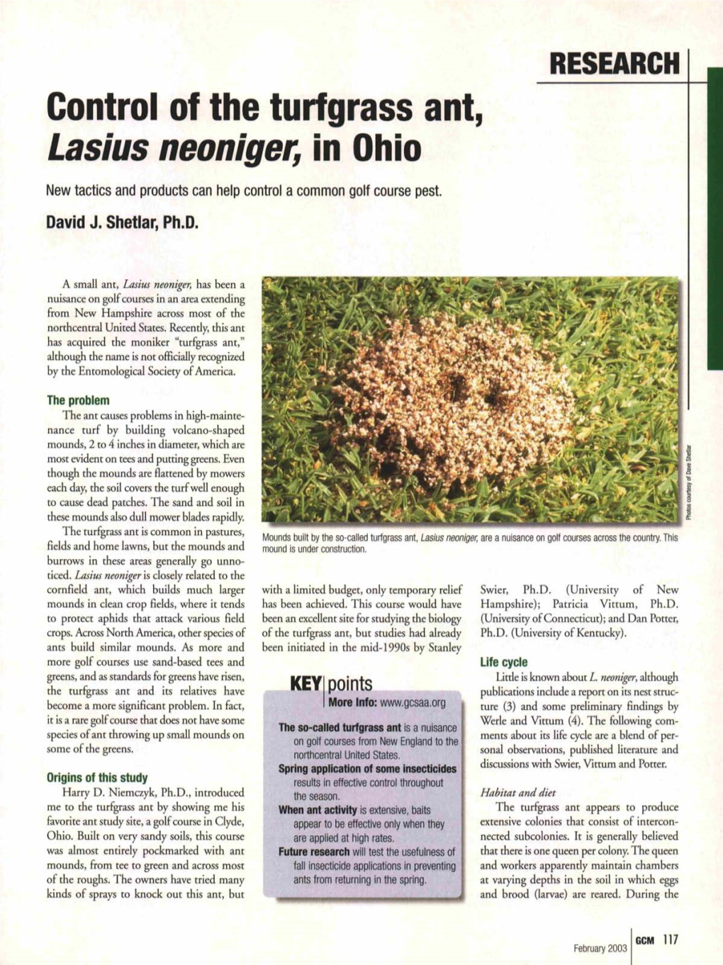 Control of the Turfgrass Ant, Lasius Neoniger, in Ohio