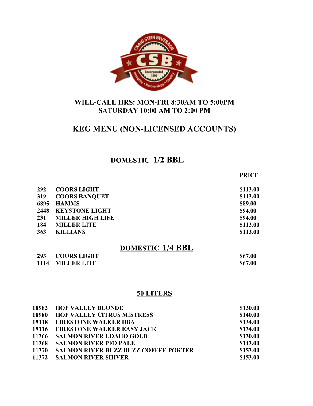 Craig-Stein-Beverage-Current-Keg-Price-List.Pdf