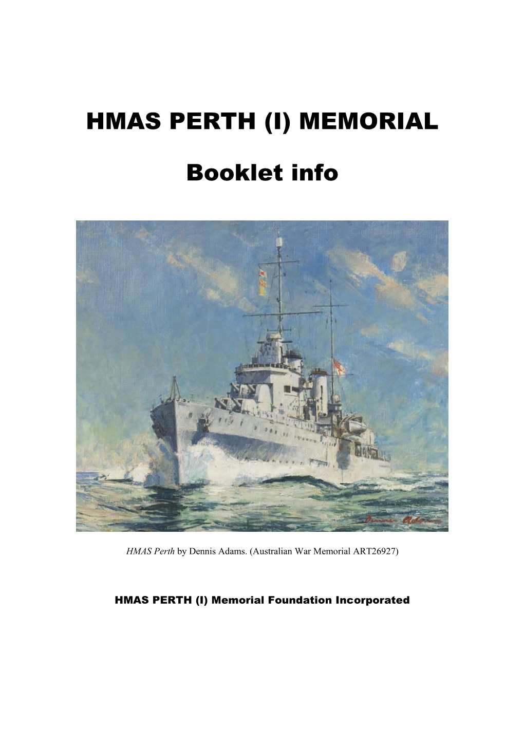 HMAS PERTH (I) MEMORIAL Booklet Info