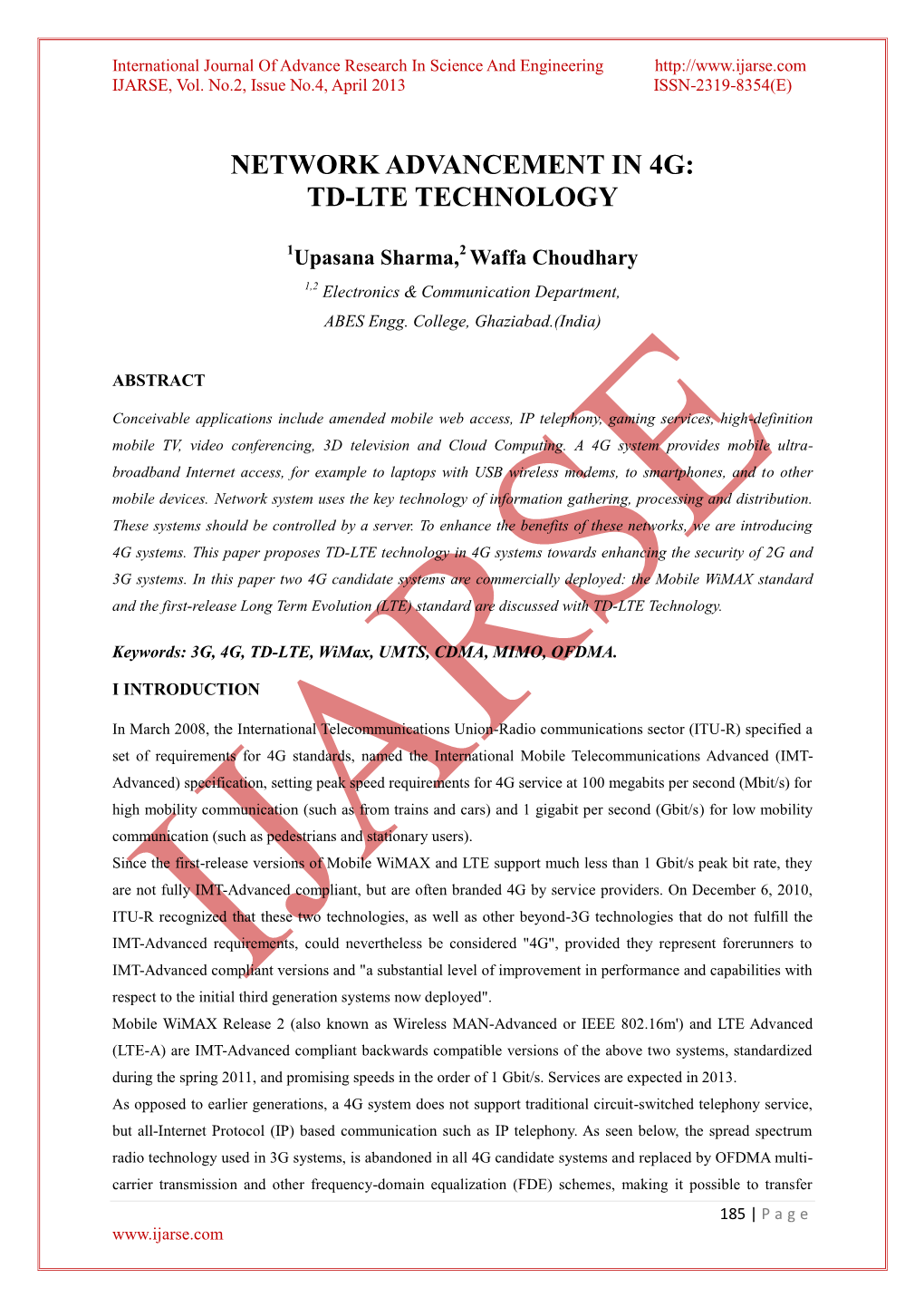 Network Advancement in 4G: Td-Lte Technology