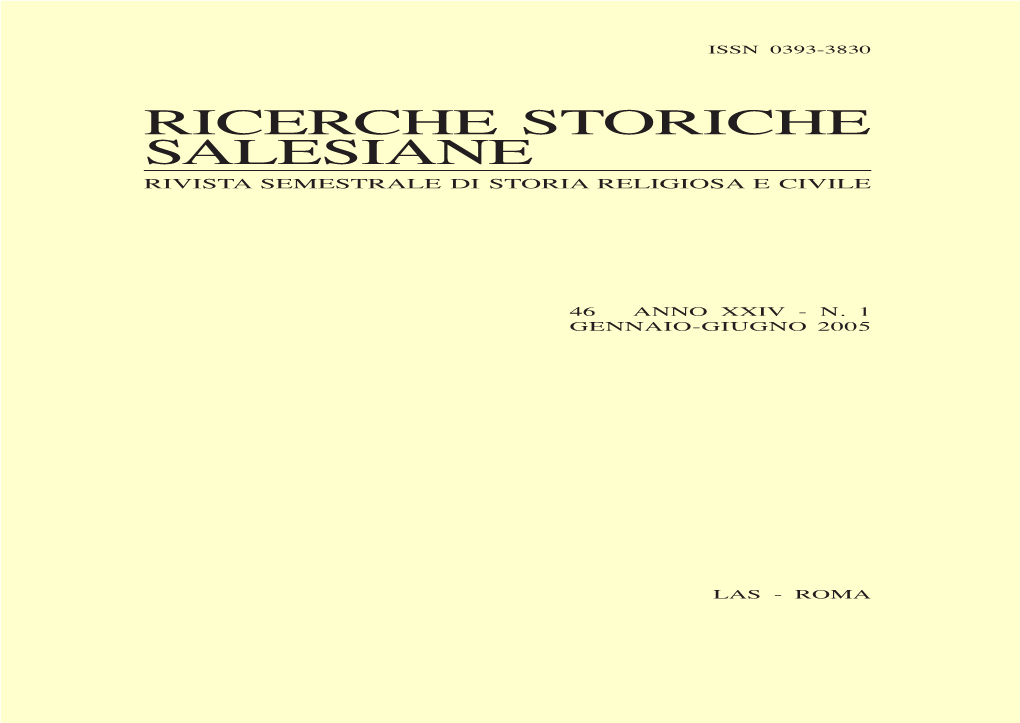 Ricerche Storiche Salesiane Rivista Semestrale Di Storia Religiosa E Civile