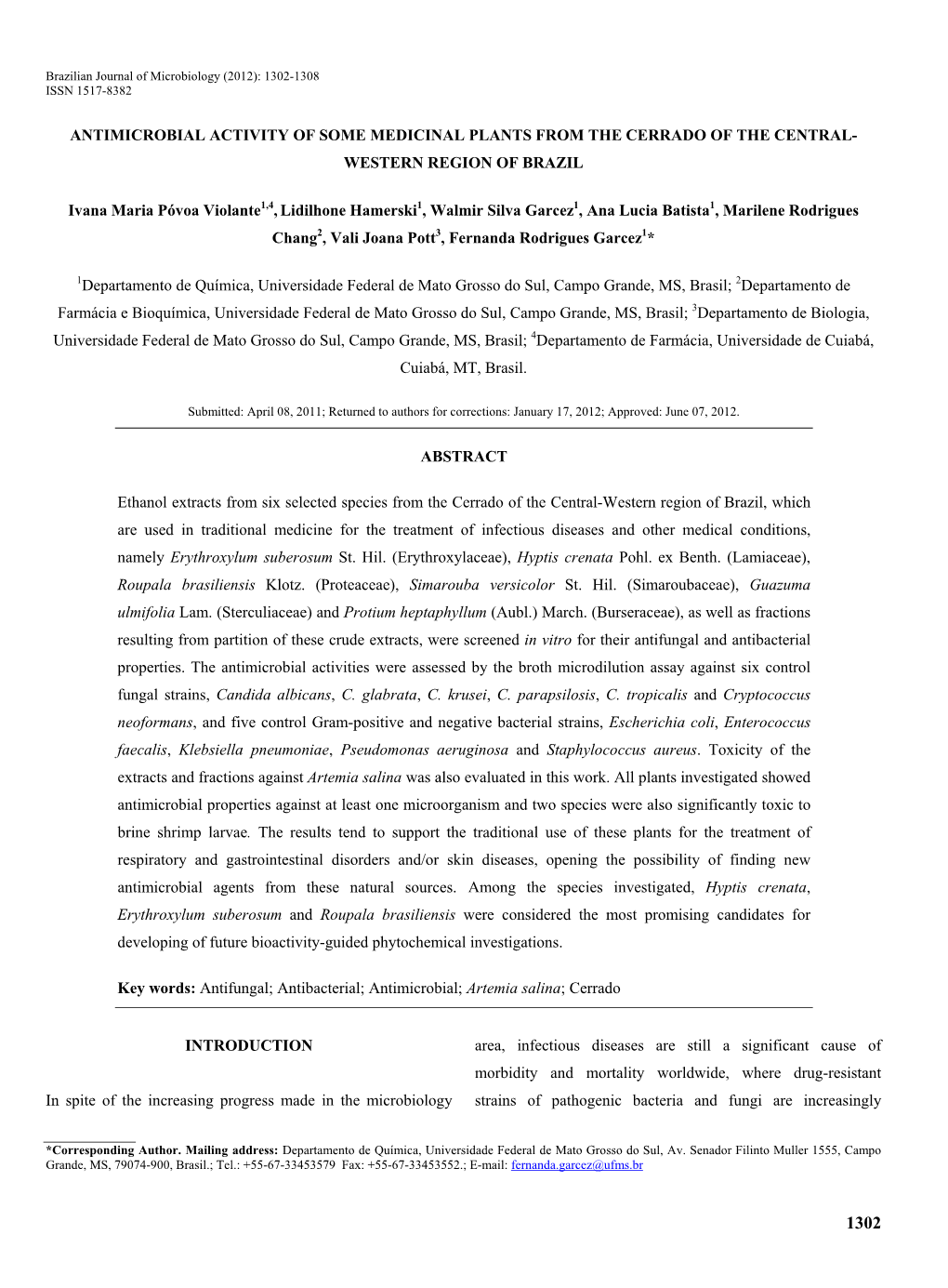 Brazilian Journal of Microbiology (2012): 1302-1308 ISSN 1517-8382