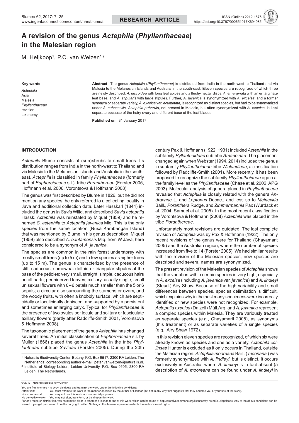 A Revision of the Genus Actephila (Phyllanthaceae) in the Malesian Region