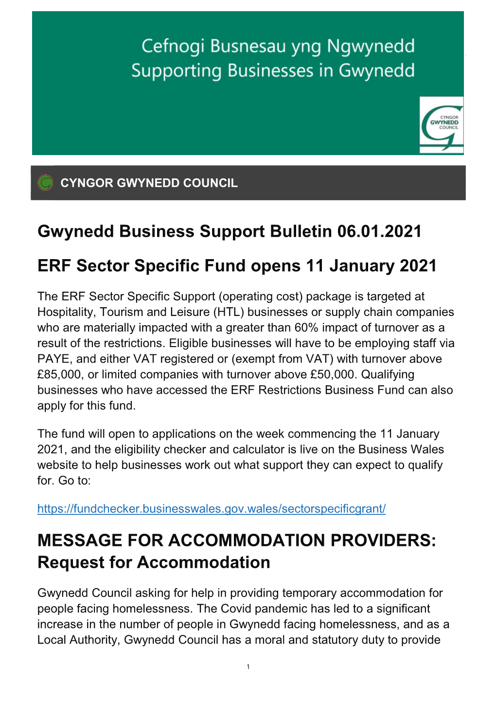 Gwynedd Business Support Bulletin 06.01.2021 ERF