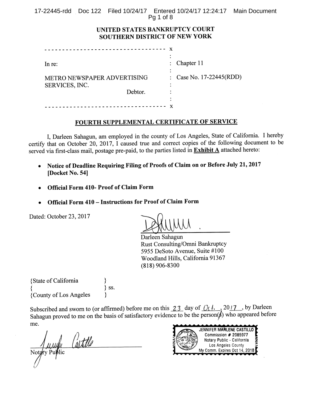 17-22445-Rdd Doc 122 Filed 10/24/17 Entered 10