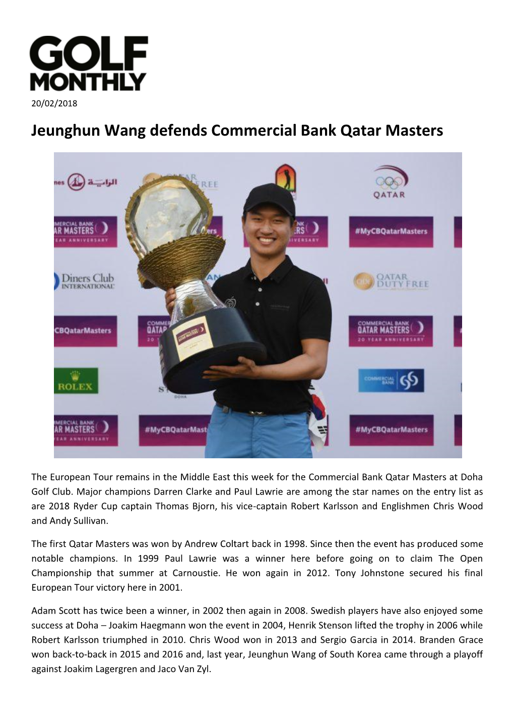 Jeunghun Wang Defends Commercial Bank Qatar Masters
