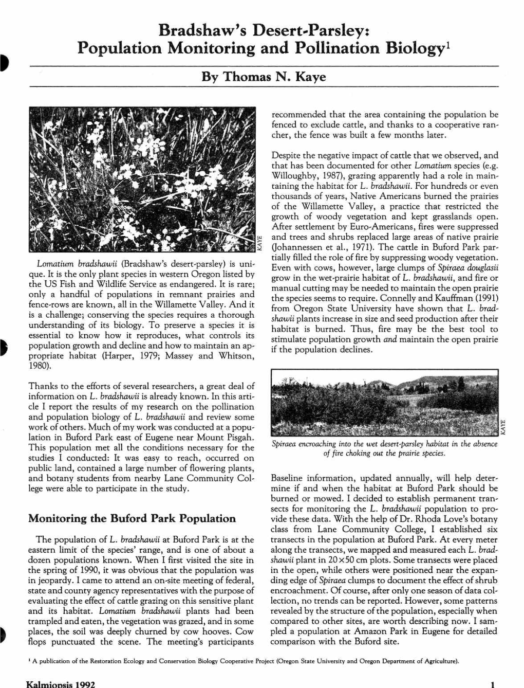 Bradshaw's Desert-Parsley: Population Monitoring and Pollination Biology' by Thomas N