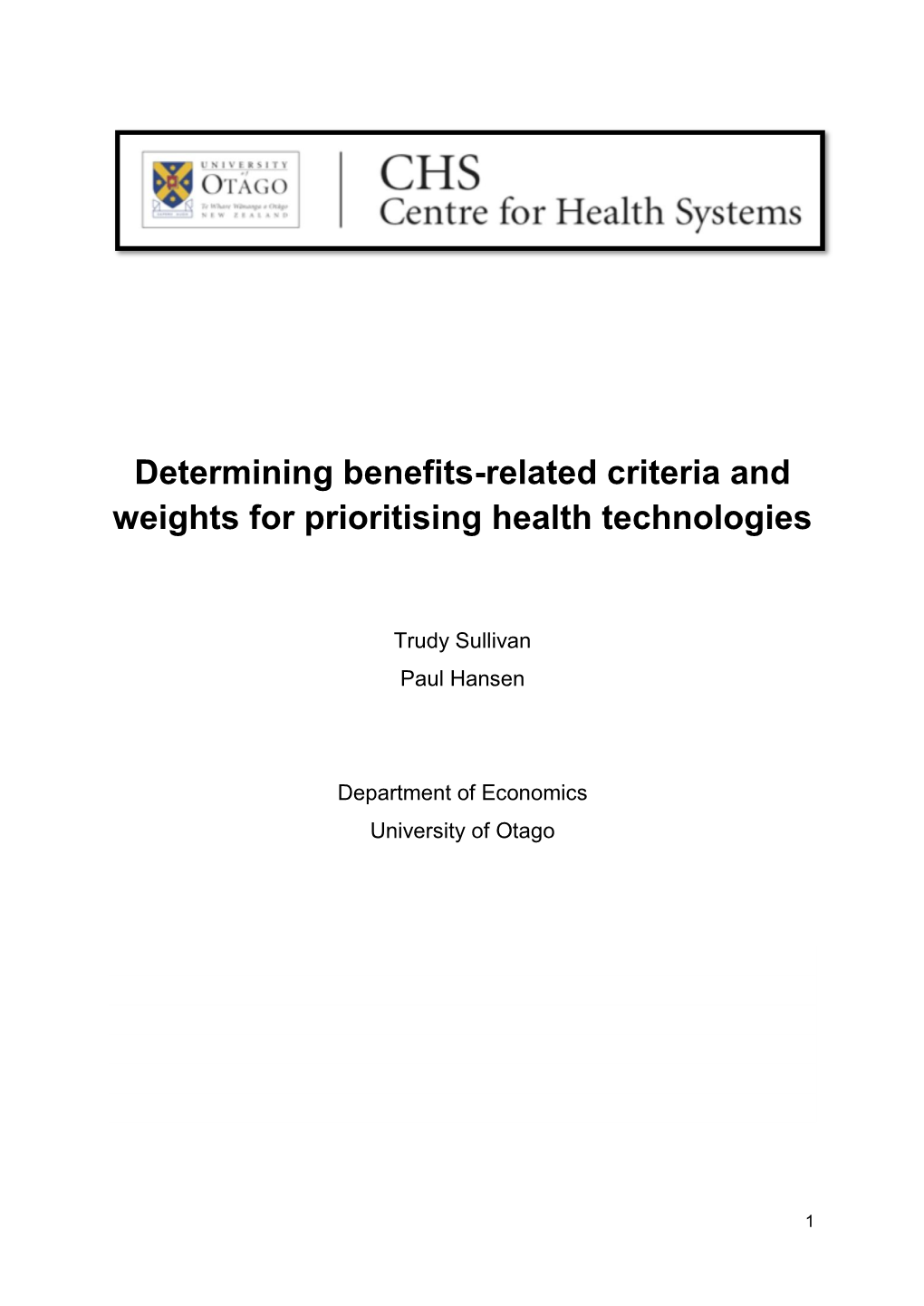 Determining Benefits-Related Criteria and Weights for Prioritising Health Technologies