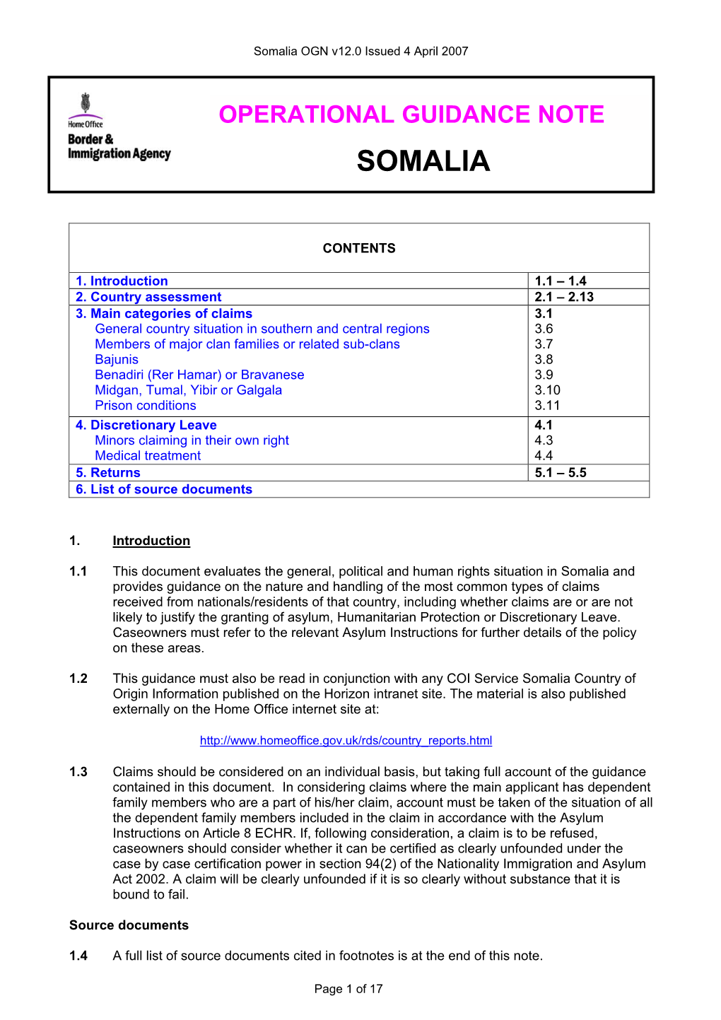 Somalia OGN V12.0 Issued 4 April 2007
