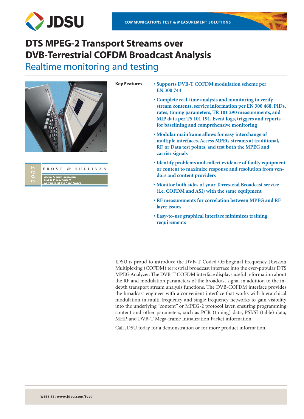 DTS MPEG-2 Transport Streams Over DVB-Terrestrial COFDM Broadcast Analysis Realtime Monitoring and Testing