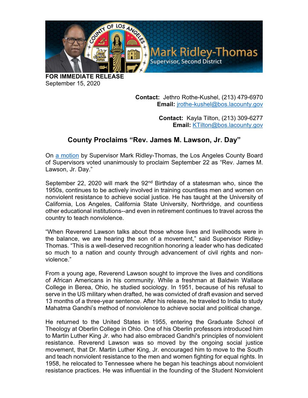 Rev. James M. Lawson, Jr. Day”