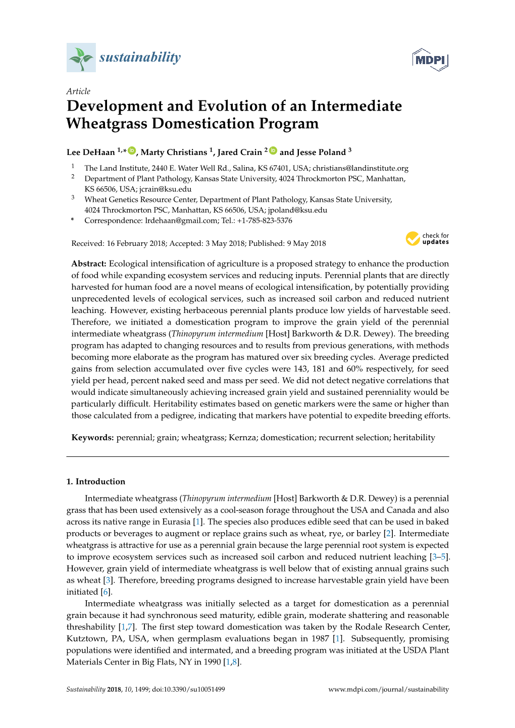 Development and Evolution of an Intermediate Wheatgrass Domestication Program