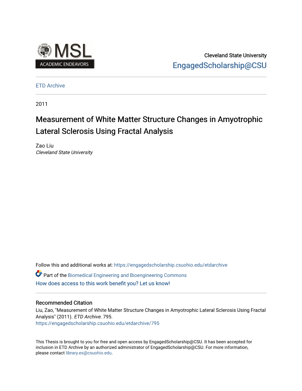 Measurement of White Matter Structure Changes in Amyotrophic Lateral Sclerosis Using Fractal Analysis