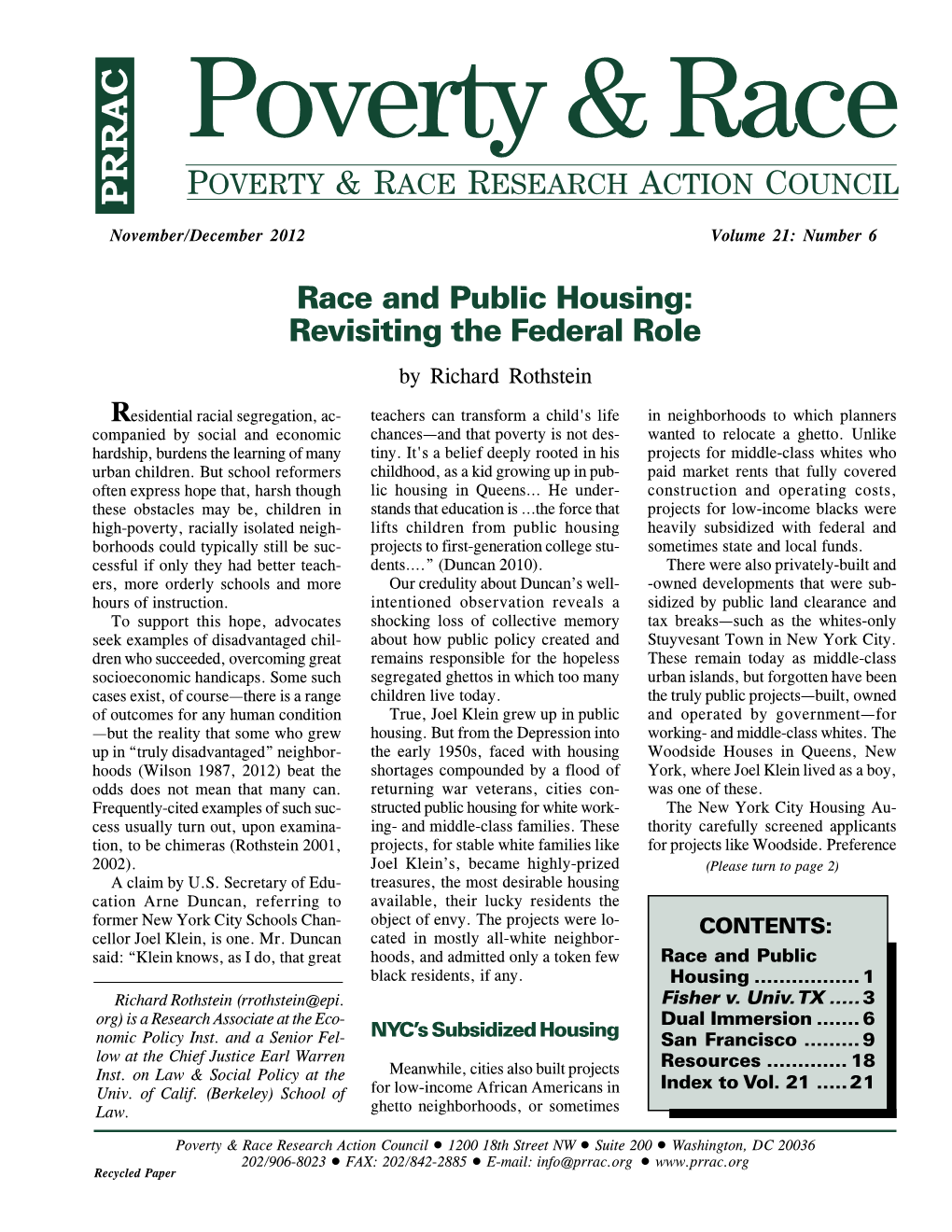 Race and Public Housing: Revisiting the Federal Role by Richard Rothstein