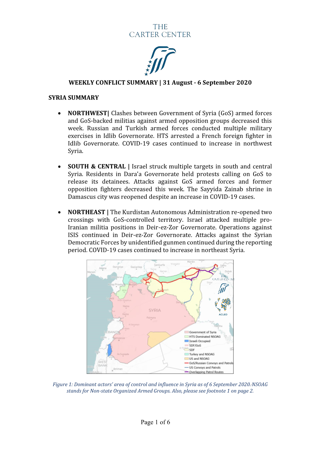 WEEKLY CONFLICT SUMMARY | 31 August - 6 September 2020