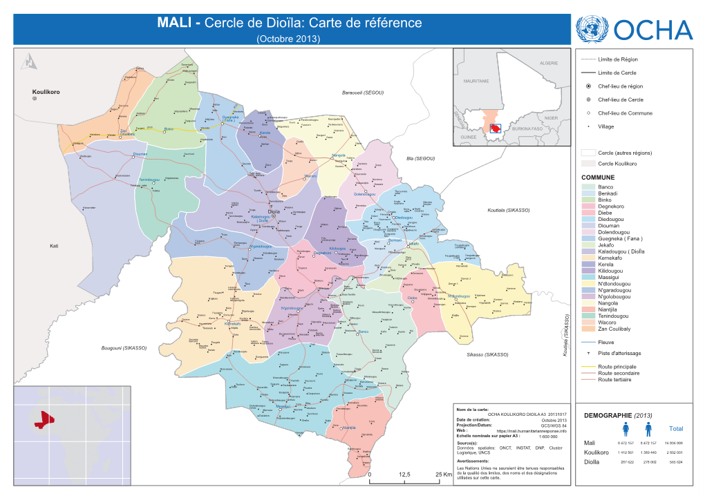 MALI - Cercle De Dioïla: Carte De Référence (Octobre 2013)