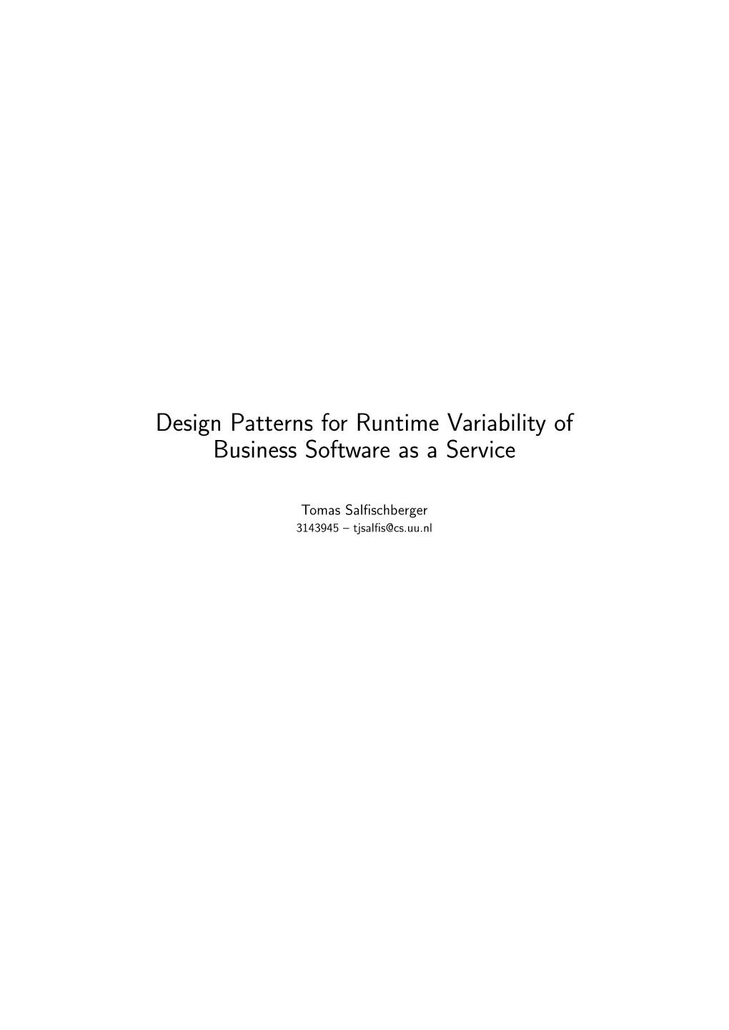 Design Patterns for Runtime Variability of Business Software As a Service