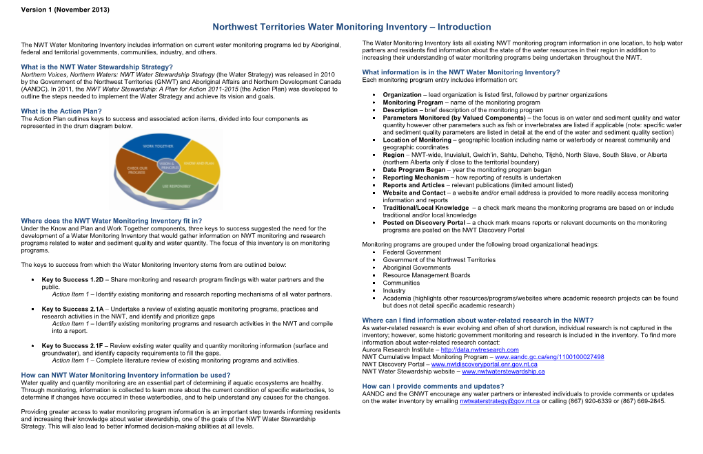 Northwest Territories Water Monitoring Inventory – Introduction