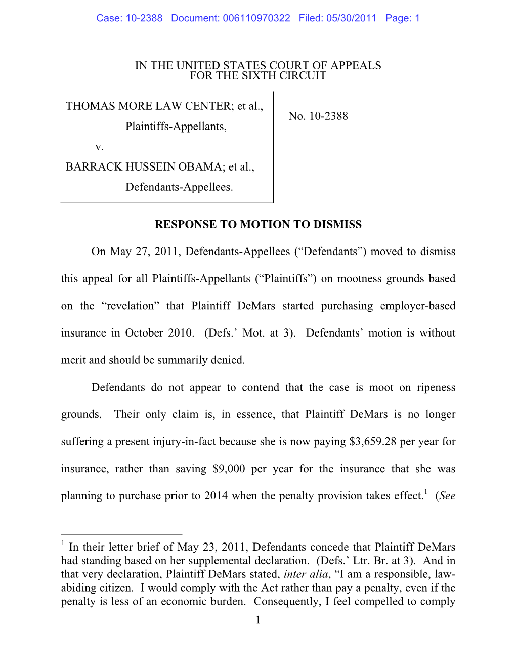 Response to Motion to Dismiss