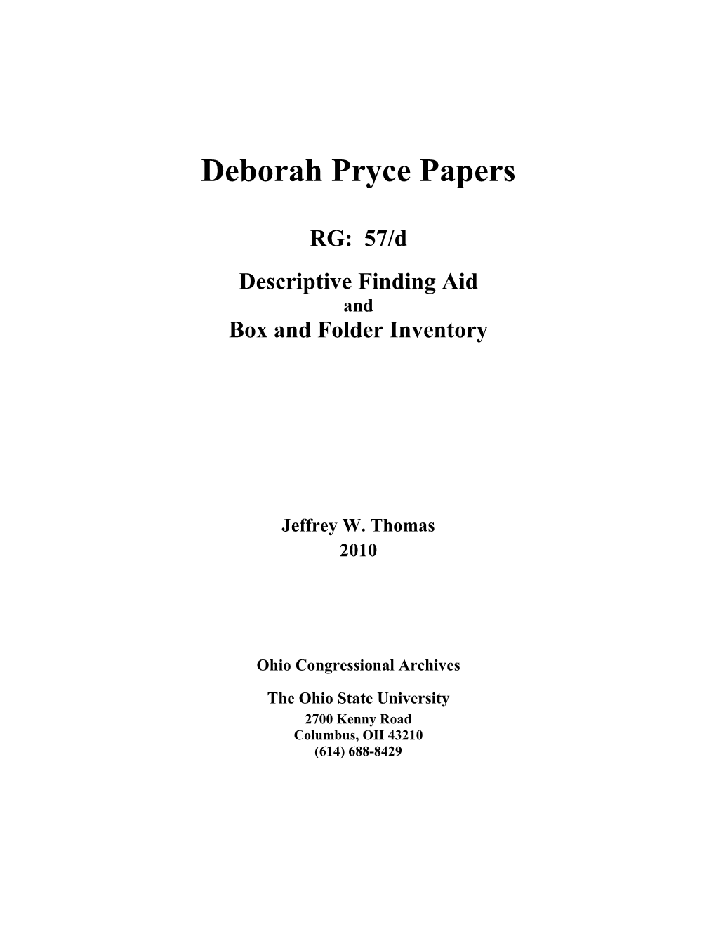 Deborah Pryce Papers