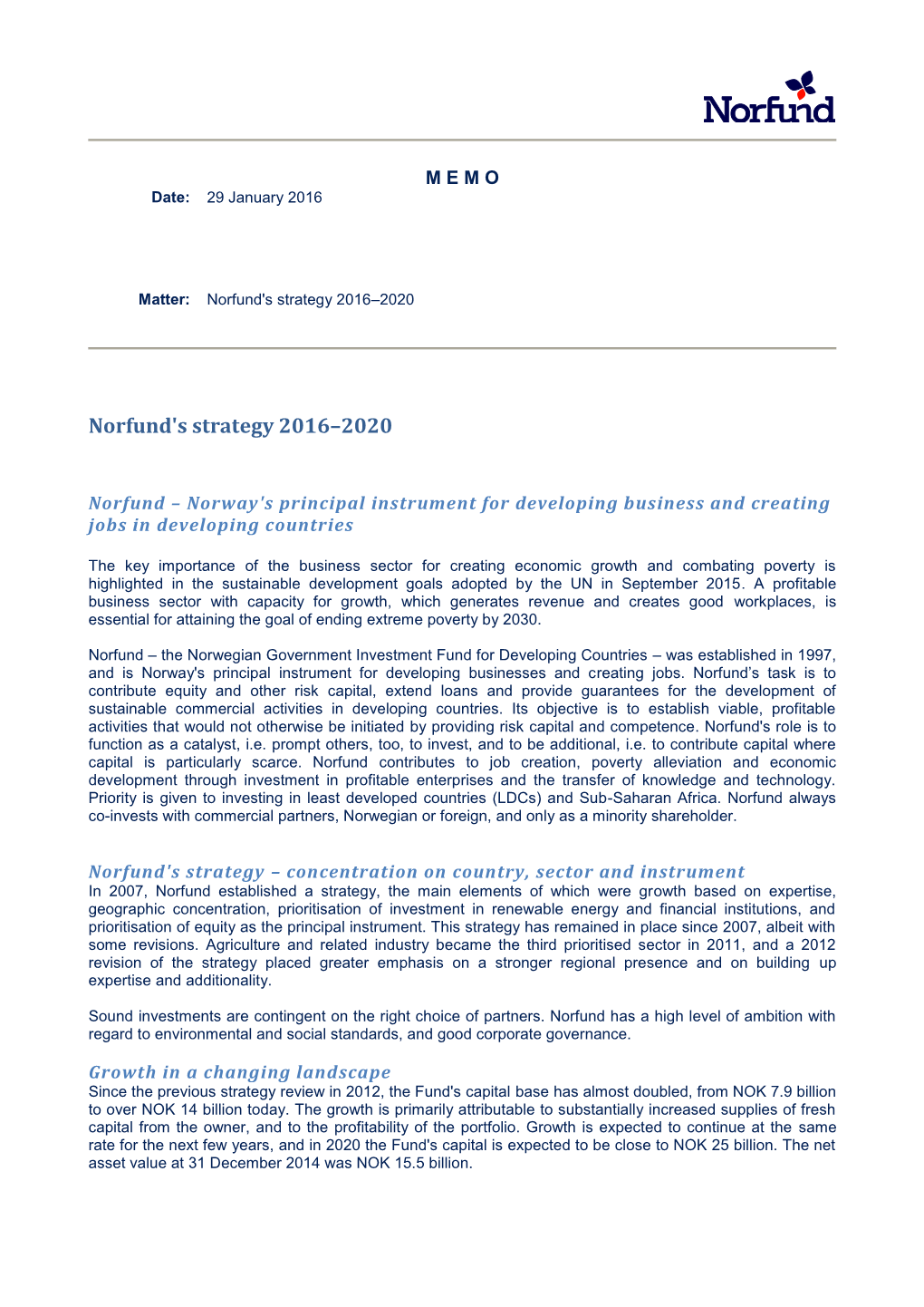 Norfund's Strategy 2016–2020