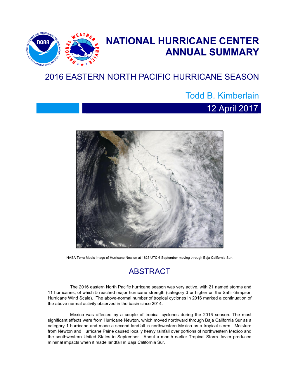 2016 Eastern North Pacific Hurricane Season
