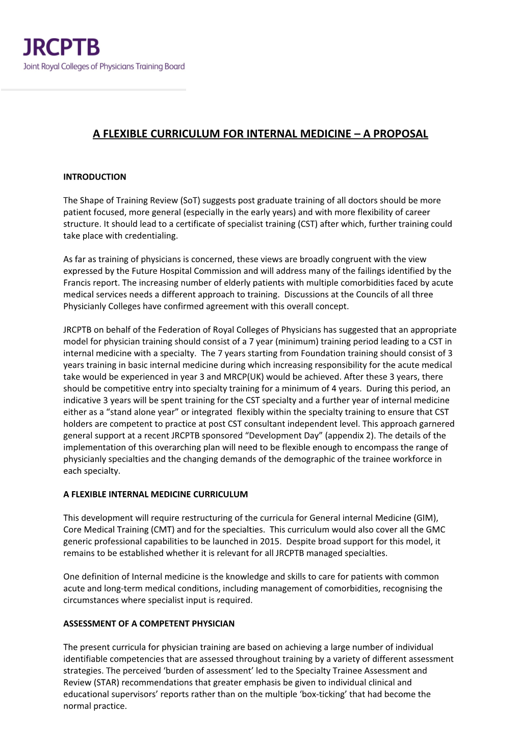 A Flexible Curriculum for Internal Medicine a Proposal