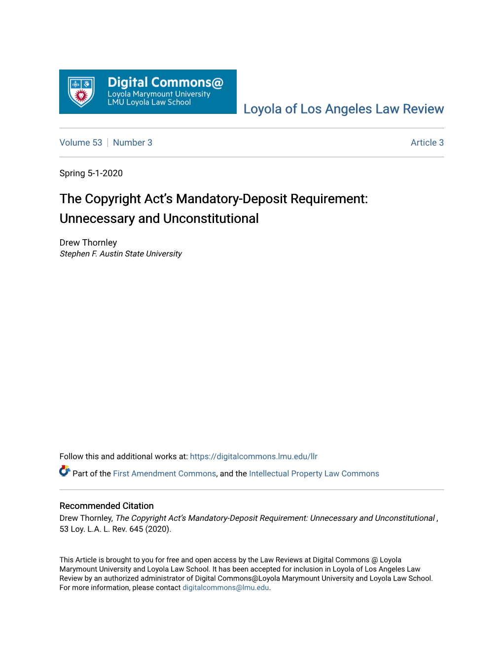 The Copyright Act's Mandatory-Deposit Requirement