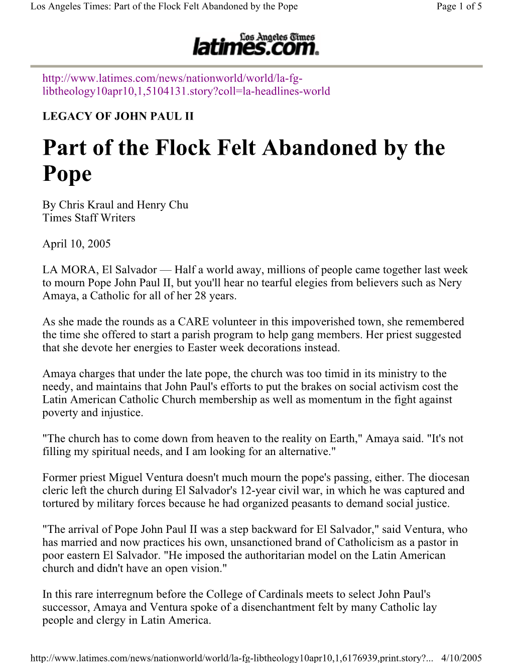 Part of the Flock Felt Abandoned by the Pope Page 1 of 5