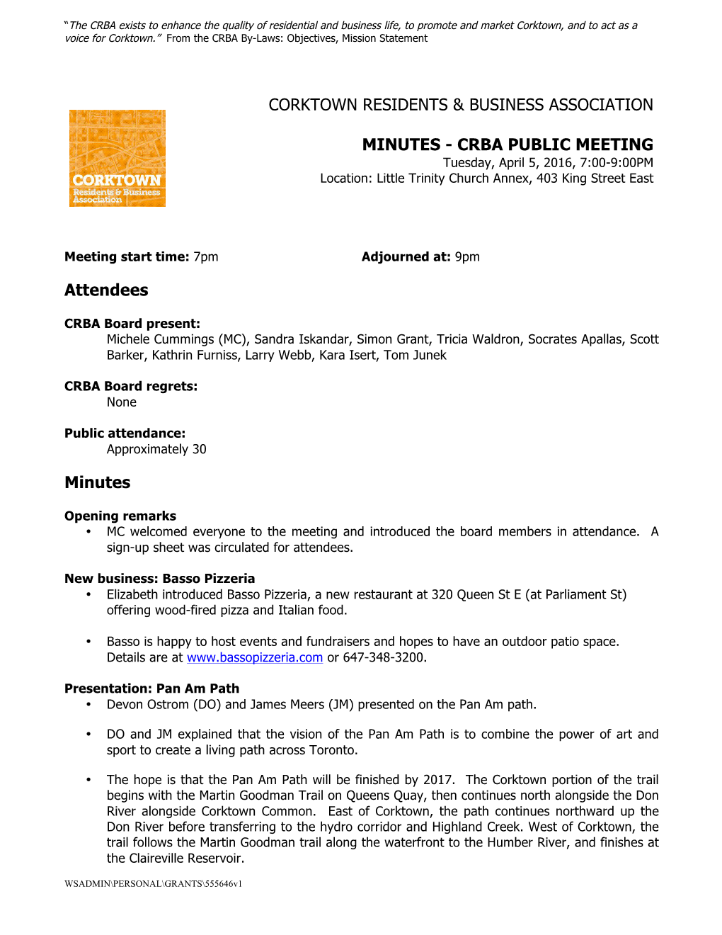 CRBA PUBLIC MEETING Attendees Minutes