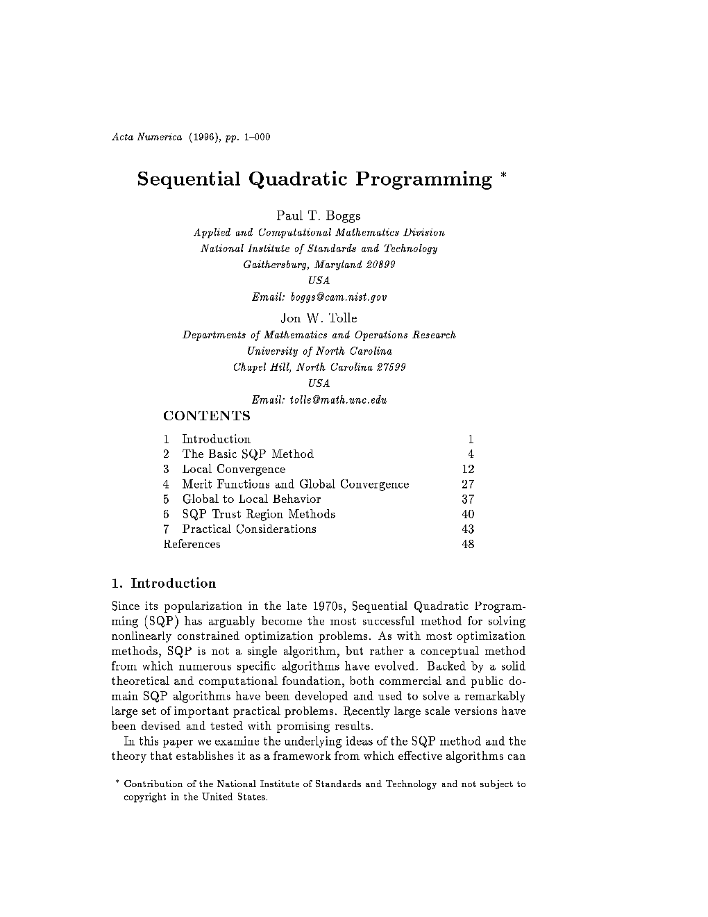 Sequential Quadratic Programming