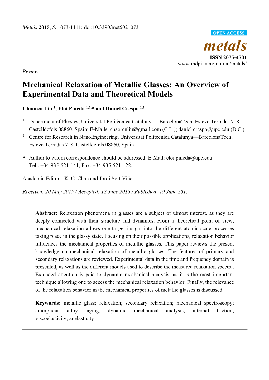 Mechanical Relaxation of Metallic Glasses: an Overview of Experimental Data and Theoretical Models