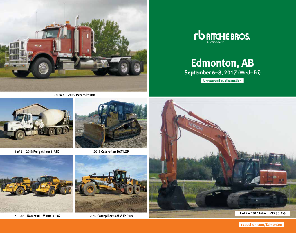 Edmonton, AB September 6–8, 2017 (Wed–Fri) Unreserved Public Auction