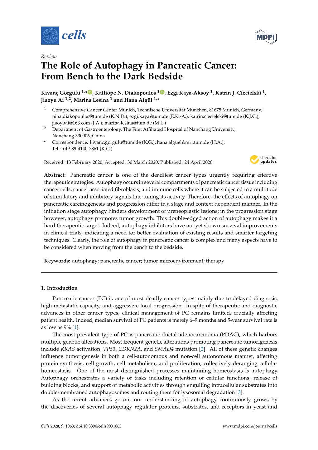 The Role of Autophagy in Pancreatic Cancer: from Bench to the Dark Bedside