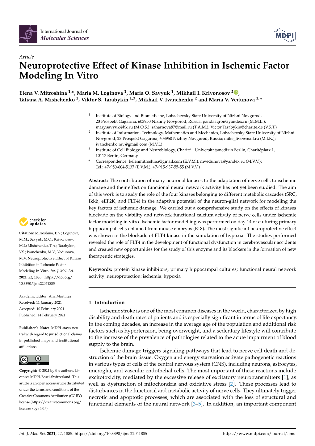 Neuroprotective Effect of Kinase Inhibition in Ischemic Factor Modeling in Vitro