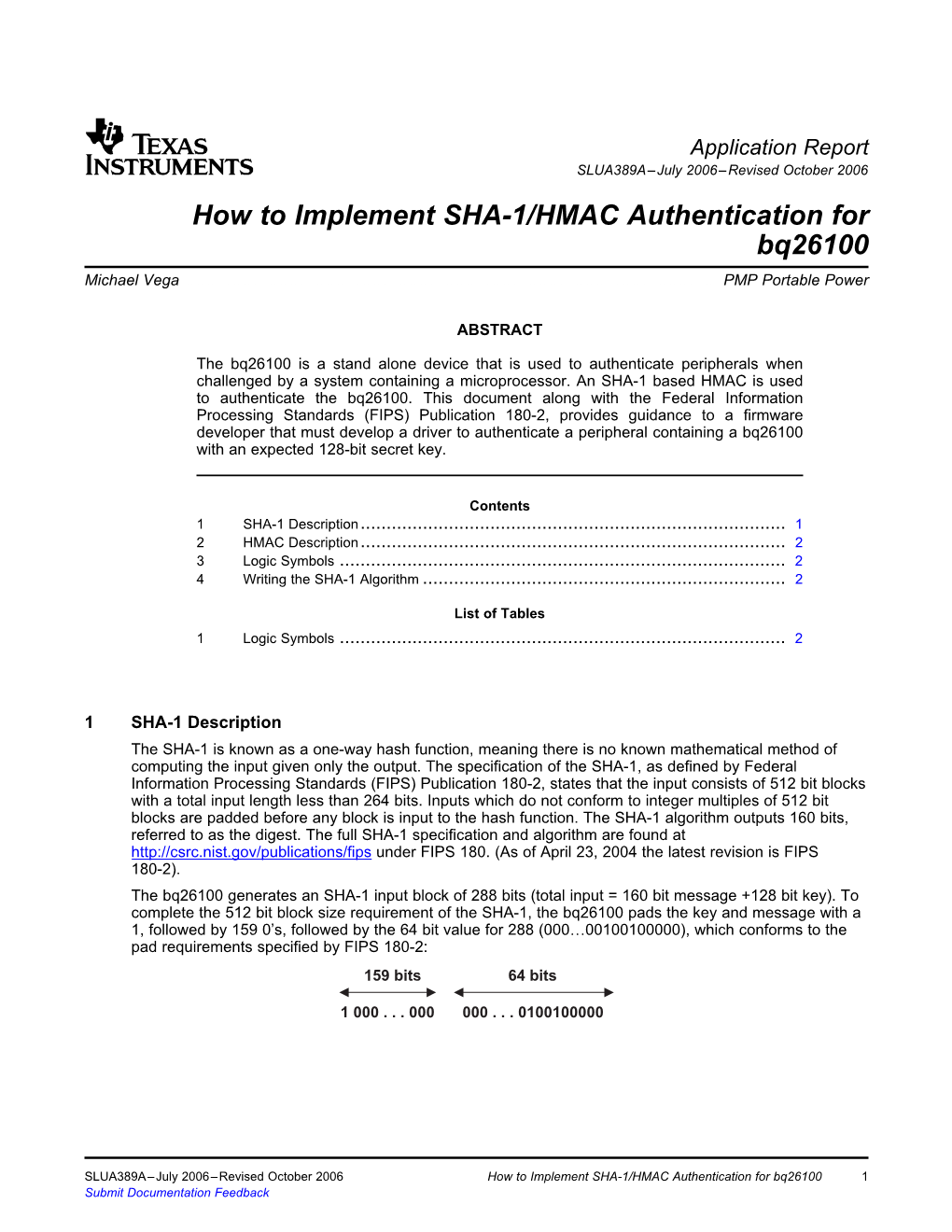 How to Implement SHA-1/HMAC Authentication for Bq26100 Michael Vega