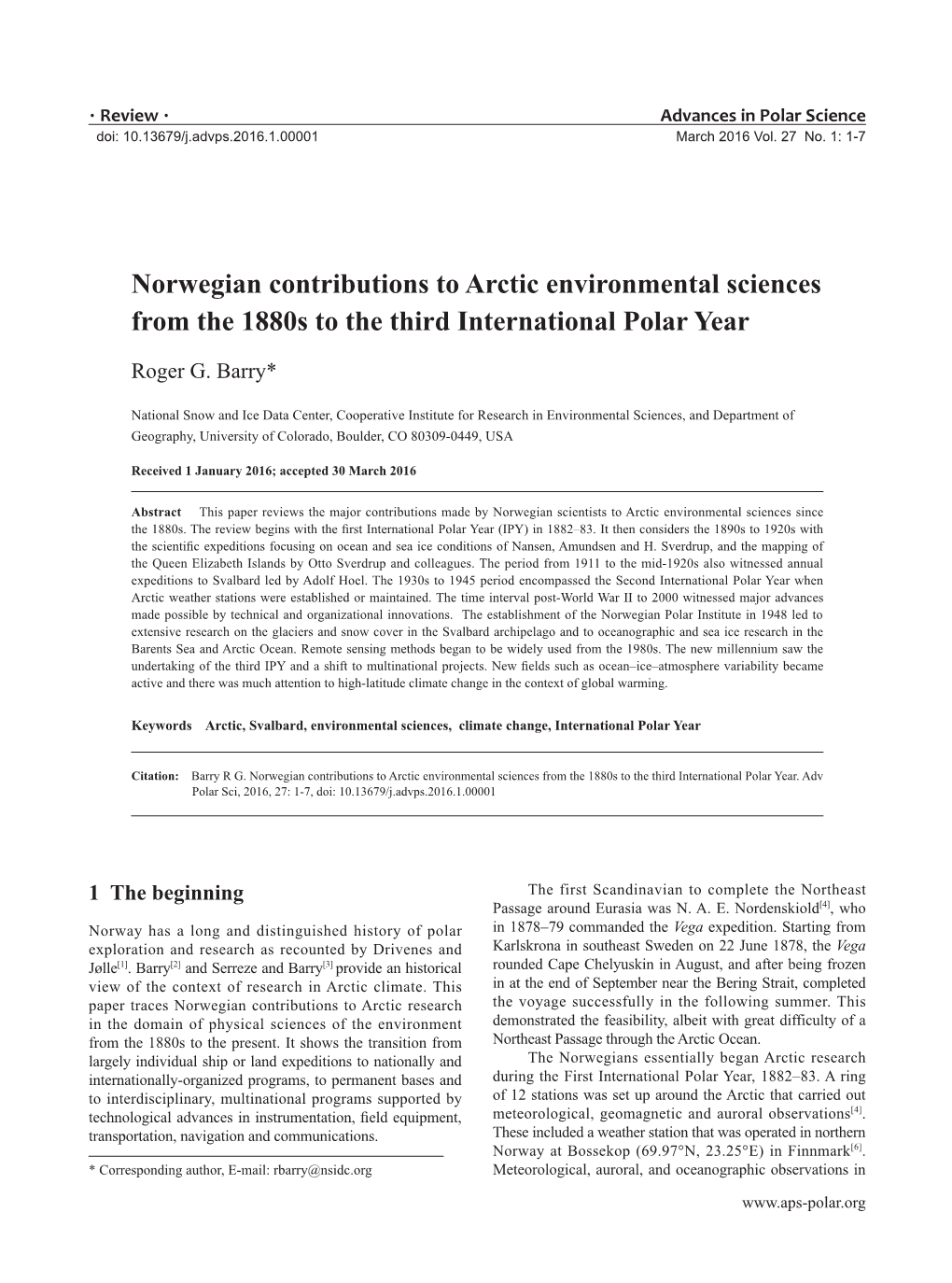 Norwegian Contributions to Arctic Environmental Sciences from the 1880S to the Third International Polar Year